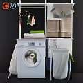 Organized Laundry Space With Washing Machine Towels Shelf And Laundry Basket For Daily Use