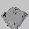 Low Poly Orange Fox Walking On Snowy Ground With Rocks And Grass