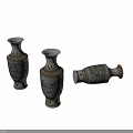 Ceramic Vases with Traditional Colorful Patterns in Standing and Lying Positions