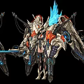 Game And Movie Character With Mechanical Wings Blue Flame Detailed Armor And Energy Sword