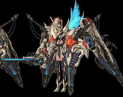 Game And Movie Character With Mechanical Wings Blue Flame Detailed Armor And Energy Sword 3d model