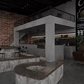 Industrial Modern Cafe Interior With Brick Wall Black Wall Coffee Terms Bar Counter And Stools