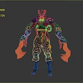 Mythical Game Movie Character With Red Horns Blue Gray Armor And Flame Arms 3d model