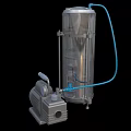 Industrial Equipment Featuring Stainless Steel Cylindrical Tank and Industrial Pump with Blue Hose Connection
