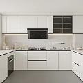 Bright Modern Kitchen Interior Design With White Cabinets Countertop And Appliances