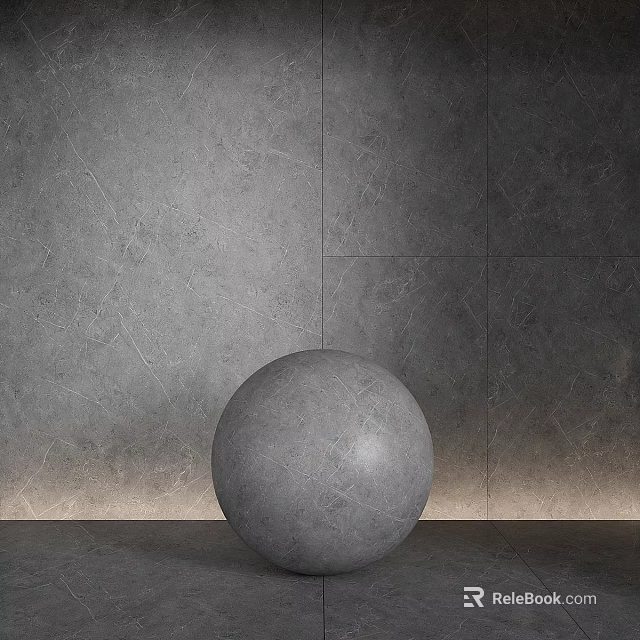 Textured Gray Square Tile Wall Components With Central Gray Stone Sphere 3d model