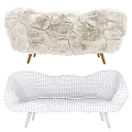 Plush Ivory Fur Sofa With Cozy Design And Sturdy Wooden Legs