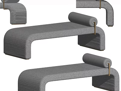 Modern Gray Ottoman Footstool With Curved Sides And Cylindrical Top Design 3d model