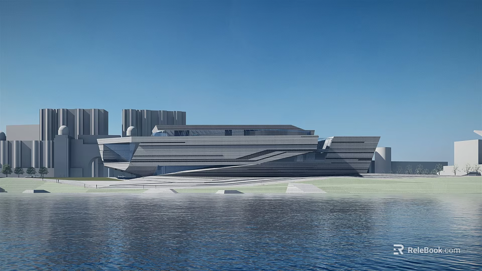 Modern Museum Building With Waterfront Location And Contemporary Architectural Design 3d model 