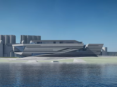 Modern Museum Building With Waterfront Location And Contemporary Architectural Design 3d model