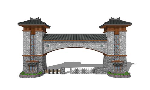 New Chinese Gate Park Entrance Gate 3d model