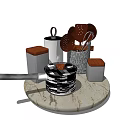 Modern Cooking Utensils Set On Marble Counter With Pot And Knife Holder