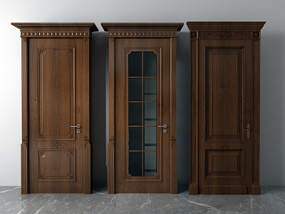 European style flat door solid wood door composite door 3d model