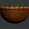 Traditional Orange Hand Drum With Wooden Drumsticks On Top Woven Trim And Leather Straps