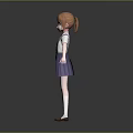 Anime Style 3D Character With Orange Hair And Purple School Uniform Standing Against Gray Background