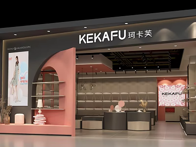 KEKAFU Specialty Store Modern Interior With Pink Black Design And Display Shelves 3d model
