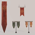 Various Colored Flags With Intricate Patterns On Stands And Wall Mounts