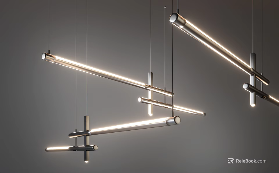 Modern Linear Metal Pendant Lights With Minimalist Geometric Hanging Design For Interior Lighting 3d model 