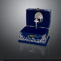 Blue Jewelry Box Interior With White Floral Patterns Ballet Dancer Figurine Mirror And Velvet Lining