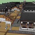 Traditional Chinese Commercial Street With Black Roofs White Walls Archways And Pedestrian Walkway