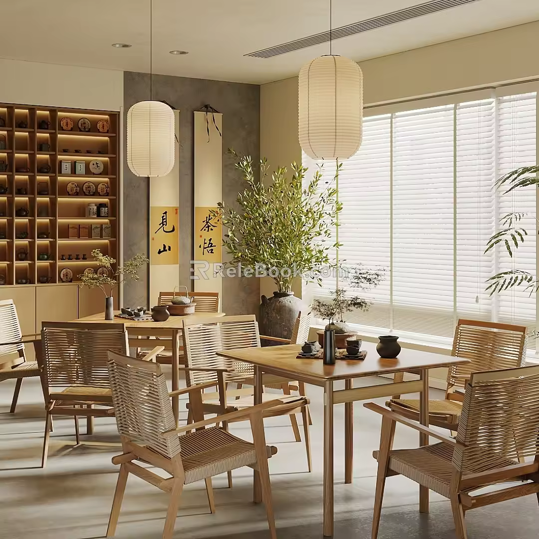 New Chinese Style Tea Table and Chair Combination Song Style Aesthetics Tea Room Tea Set Chinese Style Lantern 3d model