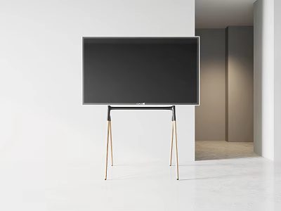 Modern Flat Screen TV on Sleek Stand With Wooden Legs And Minimalist White Interior Space 3d model