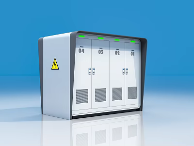 Public Facility Storage Cabinet With Multiple Compartments Green Indicator Lights And Warning Sign 3d model