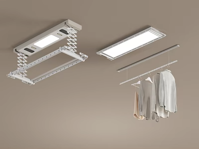 Ceiling Mounted Clothes Drying Racks With Lighting And Hanging Garments 3d model