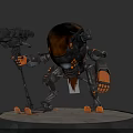 Black And Orange Biomechanical Character With Cannon Arm Standing On Base