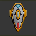 Futuristic Shield Design With Yellow Silver Blue And Red Accents Geometric Patterns And Central Gem