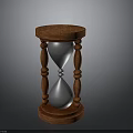 Classic Hourglass Design With Wooden Frame Base Top Decorative Pillars And Silver Sandglass