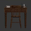 Traditional Wooden Desk And Chair With Stack Of Books Sheet Of Paper Candle And Candlestick