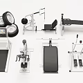 Essential Fitness Equipment Collection With Treadmill Bench Press Dumbbells Exercise Bike and Training Tires