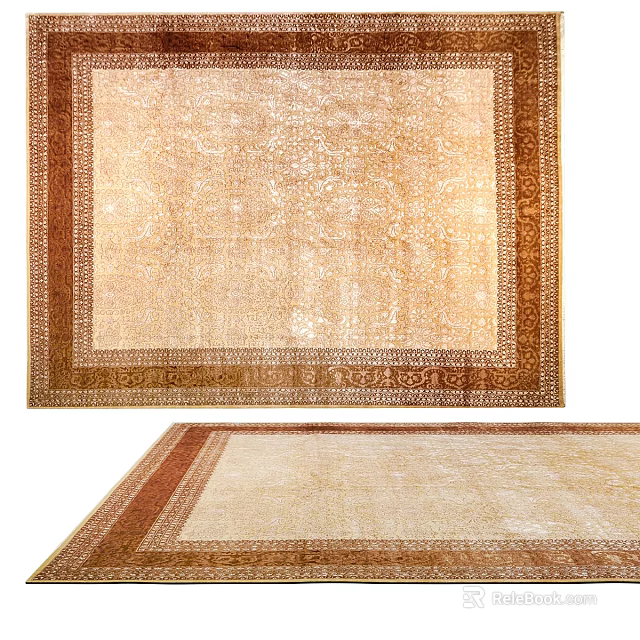 Classic Square Rug With Beige Pattern And Brown Border Design 3d model