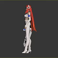 Sci Fi Game Character With Red Hair White Outfit And Futuristic Weapon
