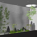 Indoor Zen Landscape With Bamboo Rock Formations And Wooden Slat Wall