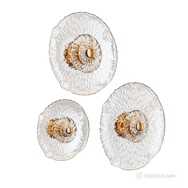 Modern Three Textured Glass Wall Decor Art With Gold Center Accents 3d model 