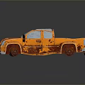 Orange Rusty Pickup Truck With Weathered Exterior And Blue Windshield