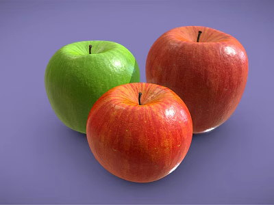 Three Fresh Apples Displaying Green And Red Colors On Purple Background 3d model