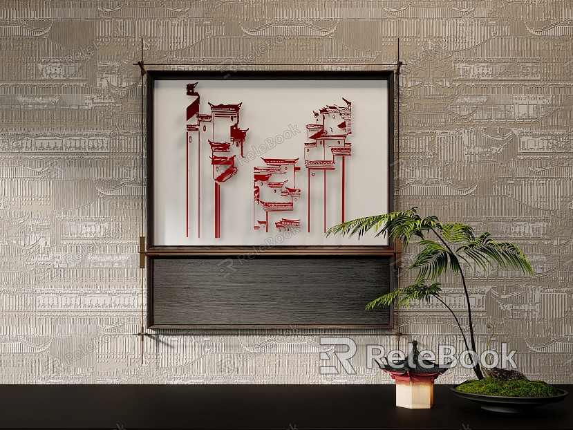 Wall Decoration Pendant Art Pendant Chinese Architecture Paper-cut Three-dimensional Painting Fern Plant Potted Ancient Architecture Lamp model