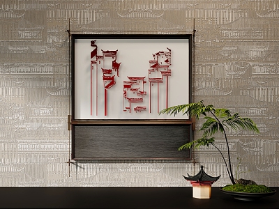 Wall Decoration Pendant Art Pendant Chinese Architecture Paper-cut Three-dimensional Painting Fern Plant Potted Ancient Architecture Lamp model