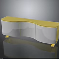 Modern White Cabinet With Gold Accents Reflective Sleek Surface And Curved Design