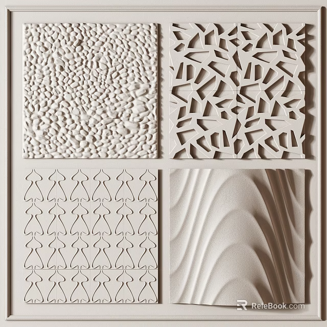 Different Textured Wall Panels Featuring Geometric Patterns Carved Details and Wavy Surfaces 3d model 