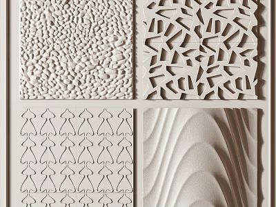 Different Textured Wall Panels Featuring Geometric Patterns Carved Details and Wavy Surfaces 3d model
