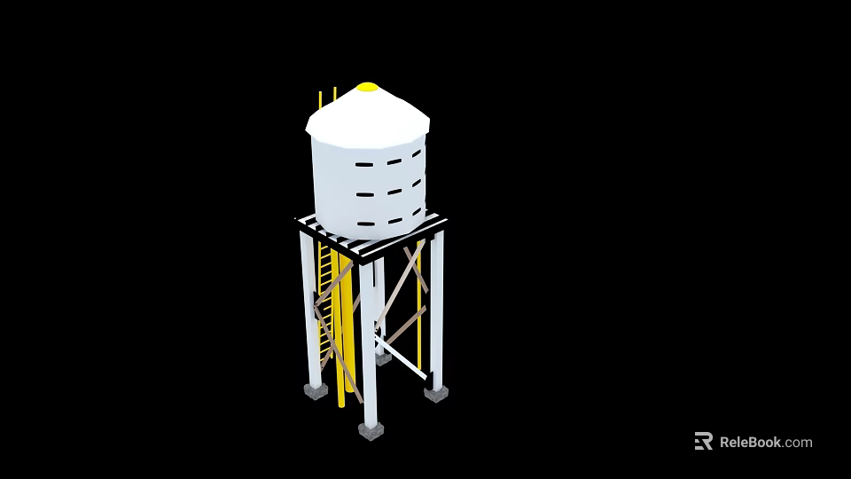 Industrial Equipment Water Tower with White Structure Black Frame and Yellow Ladder 3d model 