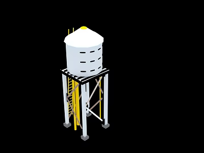 Industrial Equipment Water Tower with White Structure Black Frame and Yellow Ladder 3d model