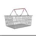 Two Public Facility Shopping Baskets with Metal Frame and Red Handle Design 3d model