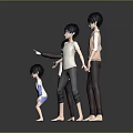 Four 3D Characters In Various Sizes With Simple Clothing And Standing Poses On Gray Background