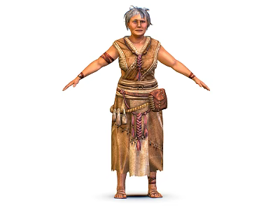 Traditional Tribal Character In Handmade Costume With Animal Companion And Decorative Pouches 3d model