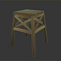Simple Wooden Single Chair With Cross Leg Structure And Slatted Seat